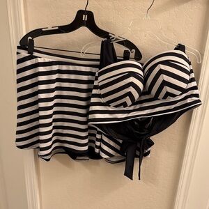 Torrid Black and White Striped Bikini Set